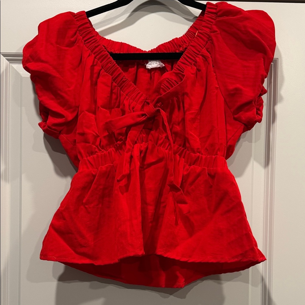 Sienna Sky Vibrant Red Puff Sleeve Blouse